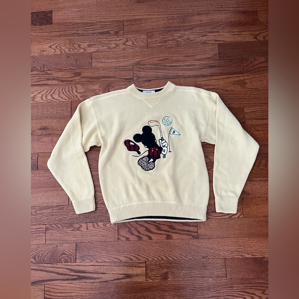 WALT DISNEY Store Vintage Pullover Sweater Mickey Mouse Golf Yellow Casual Sz M